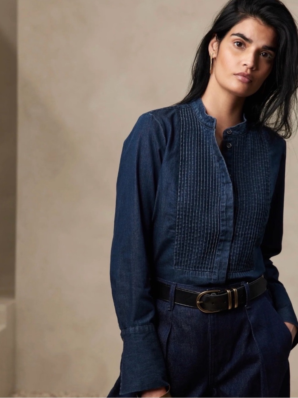 Banana Republic Women's Indigo Denim Top With Pintuck Detail
